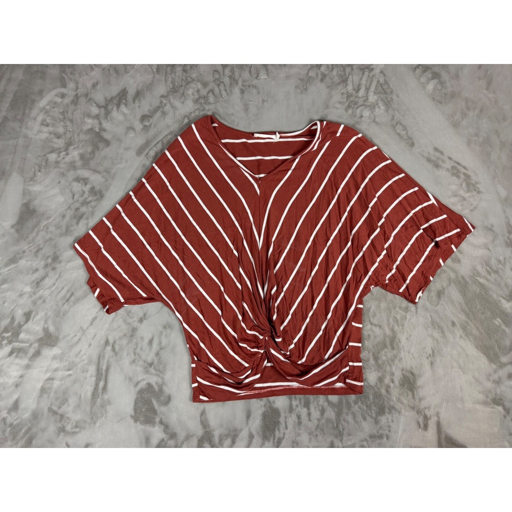 Lush Rust Red White Striped V-Neck Twist Front Dolman Sleeve Top Small